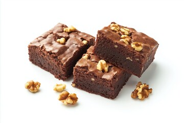 Wall Mural - Brownies with hazelnuts on a white background