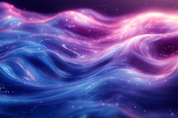 Poster - An artistic rendering of swirling blue and purple waves with light reflections,