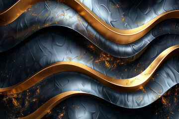 Aufkleber - A pattern of swirling golden lines intersecting with bold black rectangles,
