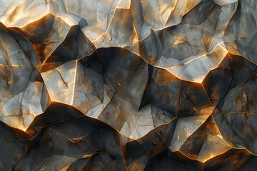 Aufkleber - An abstract background with overlapping gold and black geometric polygons, accented by soft shadows,