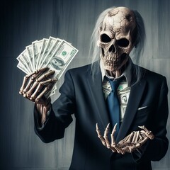 business zombie man holding money