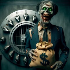 business zombie man holding money