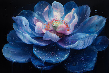 Aufkleber - A burst of colorful paint splatters forming a lotus flower against a deep black backdrop,
