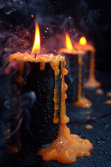 Poster - A row of black and orange candles dripping wax, with ghostly figures forming in the smoke above them,