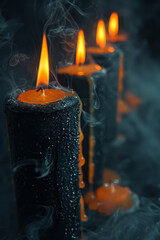 Poster - A row of black and orange candles dripping wax, with ghostly figures forming in the smoke above them,