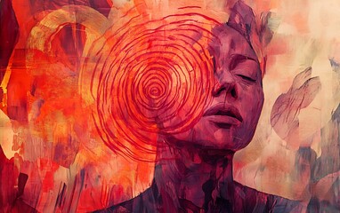 Red Hot Delirium - Abstract representation of fever with vibrant red hues and swirling patterns around a person's head.