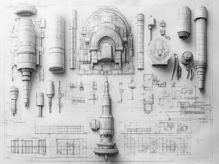 Poster - drawing project architect engineer working blueprint