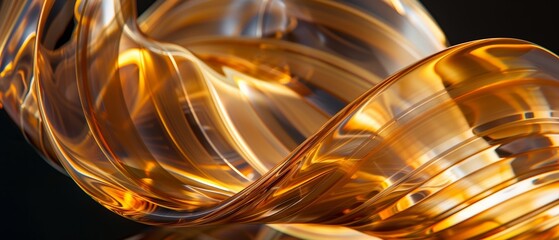 Wall Mural - Wave of golden shiny glass. Colorful motion of light materialized in acrylic, epoxy, resin forming beautiful luminescence with light refraction. Artistic, business, research background.