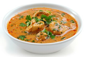 Wall Mural - A bowl of food with parsley isolated on a white background