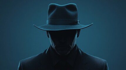 Canvas Print - A man wearing a hat is standing in front of a blue background