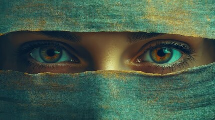 Poster - A woman's face is shown with her eyes closed and a scarf covering her face