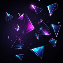 Wall Mural - Abstract background with floating geometric shapes. Blue and purple 3D objects on black backdrop