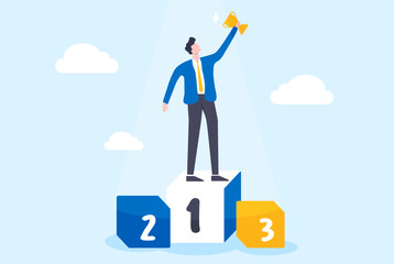 Wall Mural - businessman hold trophy winner championship. employee achievement job target. manager career success