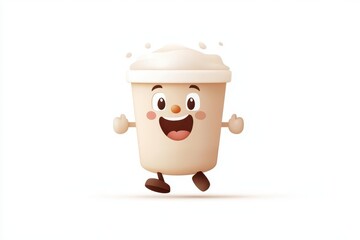 Poster - Illustration of a coffee cup character in retro vintage style, sprinting energetically, ideal for vibrant coffee branding and lifestyle themes.