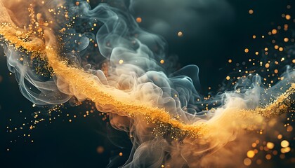 Wall Mural - Ethereal Abstract Smoke Landscape Glimmering with Golden Particles