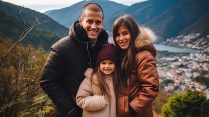 Joyful latin family embracing in a picturesque rural village, celebrating love and togetherness