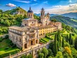 © Arnada - Historic Subiaco Abbey in Italy, surrounded by lush greenery, features a stunning Baroque-style façade, ornate