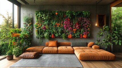 Canvas Print - Modern Living Room with Lush Green Wall