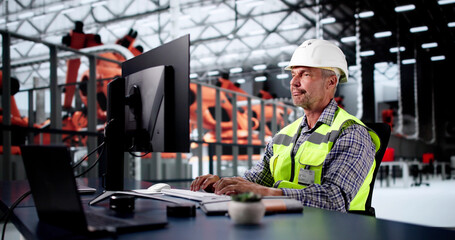 Poster - Engineer Using PC In Car Factory