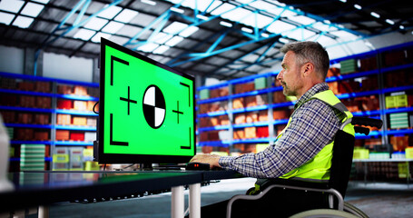 Poster - Engineer Using PC Monitor With Green Screen