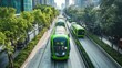 © Oulailux - A green transport system in a modern city with electric vehicles,