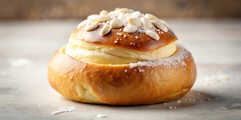 Wall Mural - Traditional Scandinavian cream filled cardamom bun with almond paste