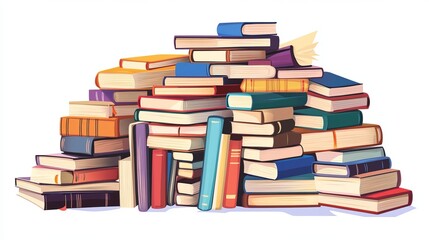 Tall stacks and heaps of books. A vector illustration featuring school library books, student textbooks, dictionaries, and encyclopedias piled up. Collections of bestsellers from bookstores