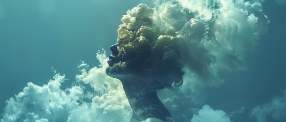 mind of god, with person floating on cloud