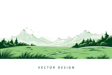 green meadow nature landscape vector design isolated illustration