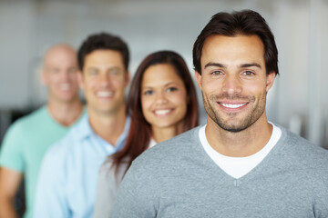 Aufkleber - Creative, office and portrait of business people with smile, confidence and solidarity at startup agency. Professional, men and woman together with pride, collaboration and teamwork at design company