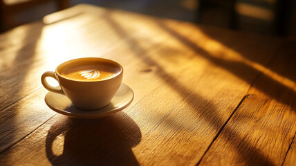 A beautifully crafted cup of coffee on a wooden table during International Coffee Day festivities