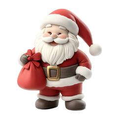 Delightful cartoon Santa Claus character with a joyful expression, holding a red gift bag, perfect for holiday themes.