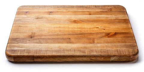 Rustic butcher block wood cutting board on white background