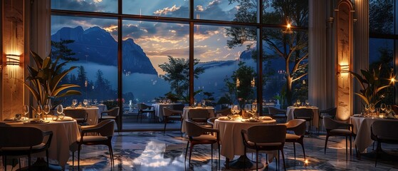 Wall Mural - Luxury travel concept featuring fine dining in an exclusive fancy restaurant 