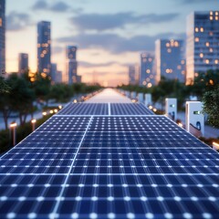 Poster - Solar Panels in Cityscape.