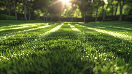 Poster - A lush green field with a bright sun shining down on it