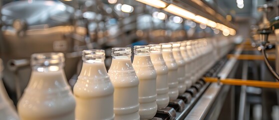 Efficient bottled milk production line in a standard factory optimizing productivity