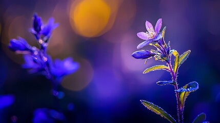 Sticker -  A tight shot of a purple bloom with dewdrops on its petals against a softly blurred backdrop