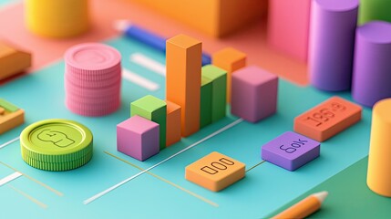 Poster - 3D business cost model with segmented categories and clear copy space