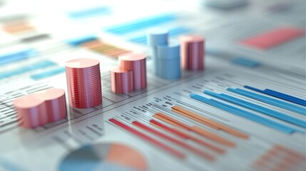 Poster - 3D graphical view of business cost structure with highlighted sections and copy space