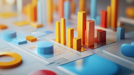 Poster - 3D graphical view of business cost structure with highlighted sections and copy space