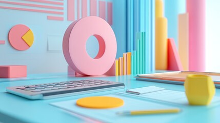 Poster - 3D illustration of business budget allocation with empty space for notes