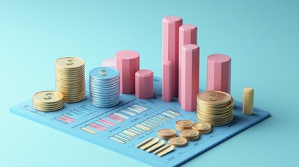 Poster - 3D model of business cost distribution with labeled areas and copy space
