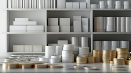 Poster - 3D model of business cost elements with labels and empty space for text