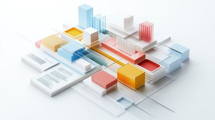 Poster - 3D model of business cost elements with labels and empty space for text
