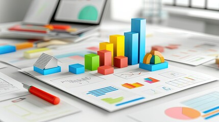 Poster - 3D model of business cost elements with labels and empty space for text