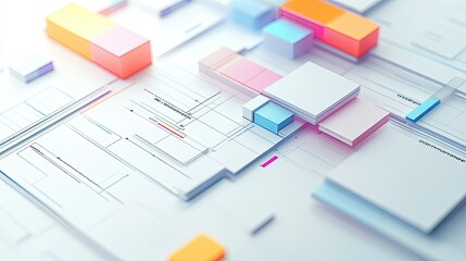 Poster - 3D model of business cost elements with labels and empty space for text