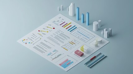 Poster - 3D model of business financial breakdown with ample space for notes and labels