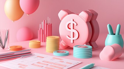 Poster - 3D representation of financial cost breakdown with space for additional notes
