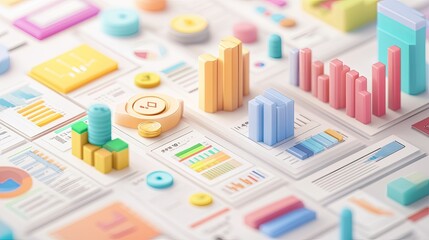 3D visual of a business expense overview with labels and copy space